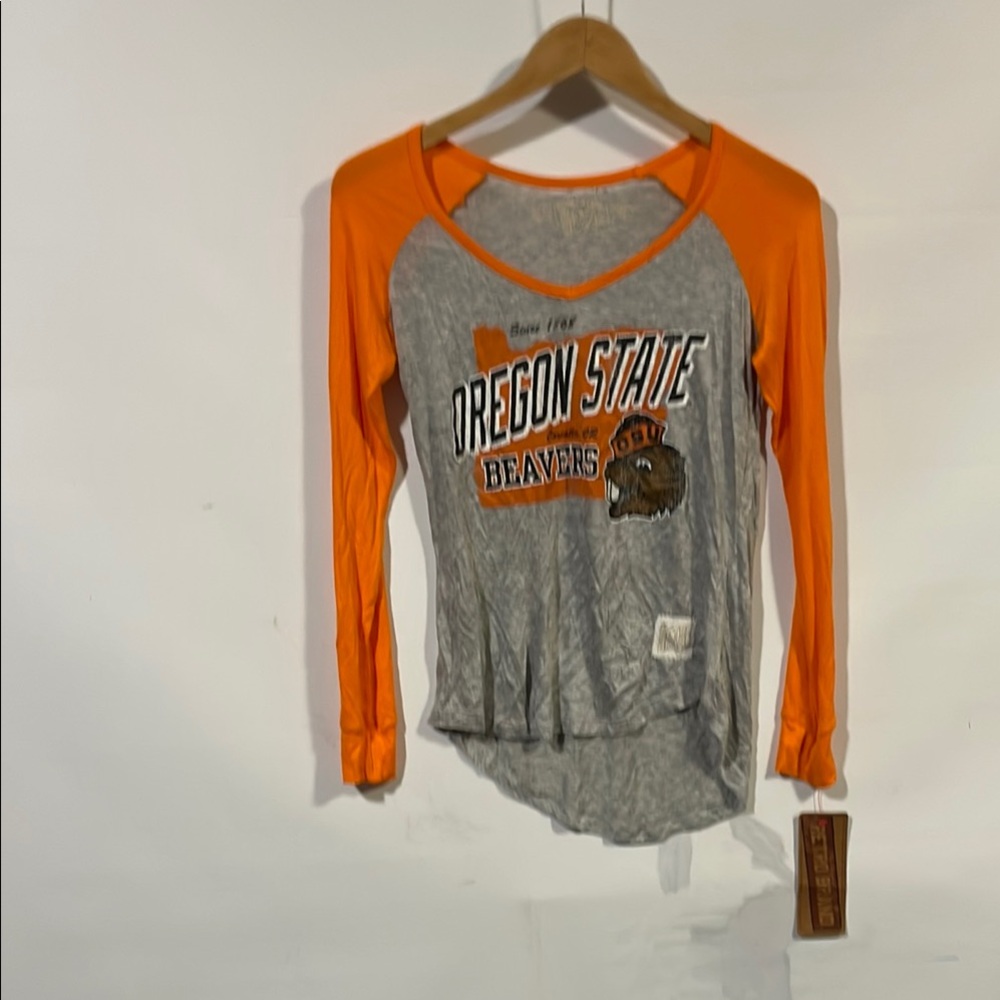 Original Retro Brand Gray and Orange Oregon State Beavers Raglan Long Sleeve Tee